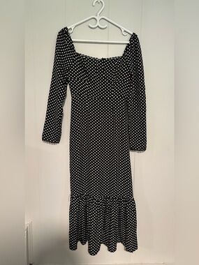 RIHOAS Black and White Polka Dot Maxi Dress